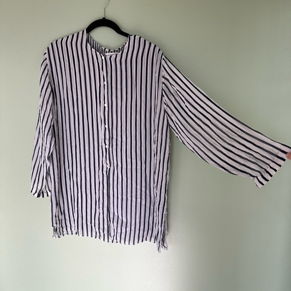 Vtg Victoria’s Secret 100% Silk Long Sleeve Nightgown Sleep Shirt Stripe Sz M‌‌